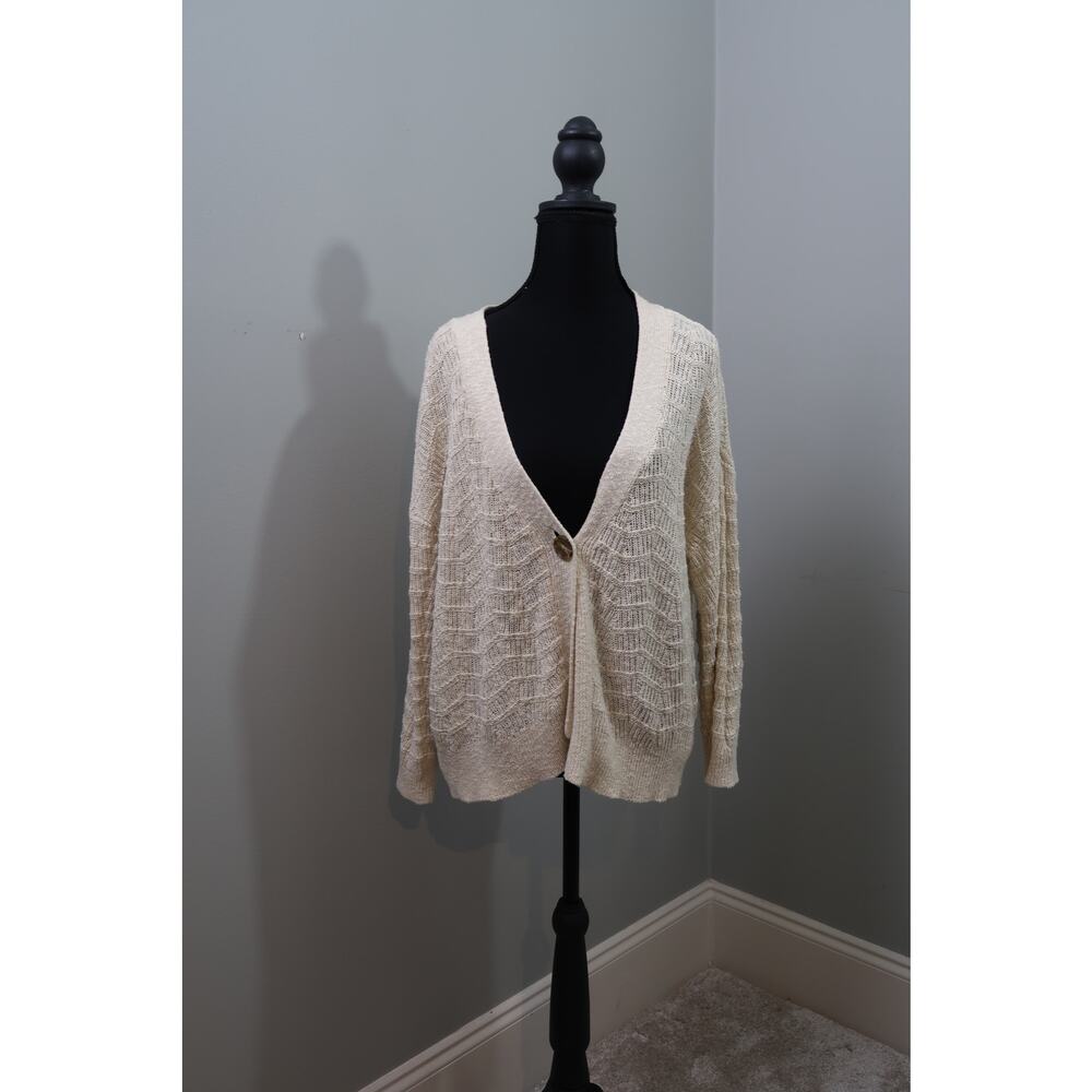 Vince Camuto Cream Open Knit Cardigan Womens Large Lightweight V Neck